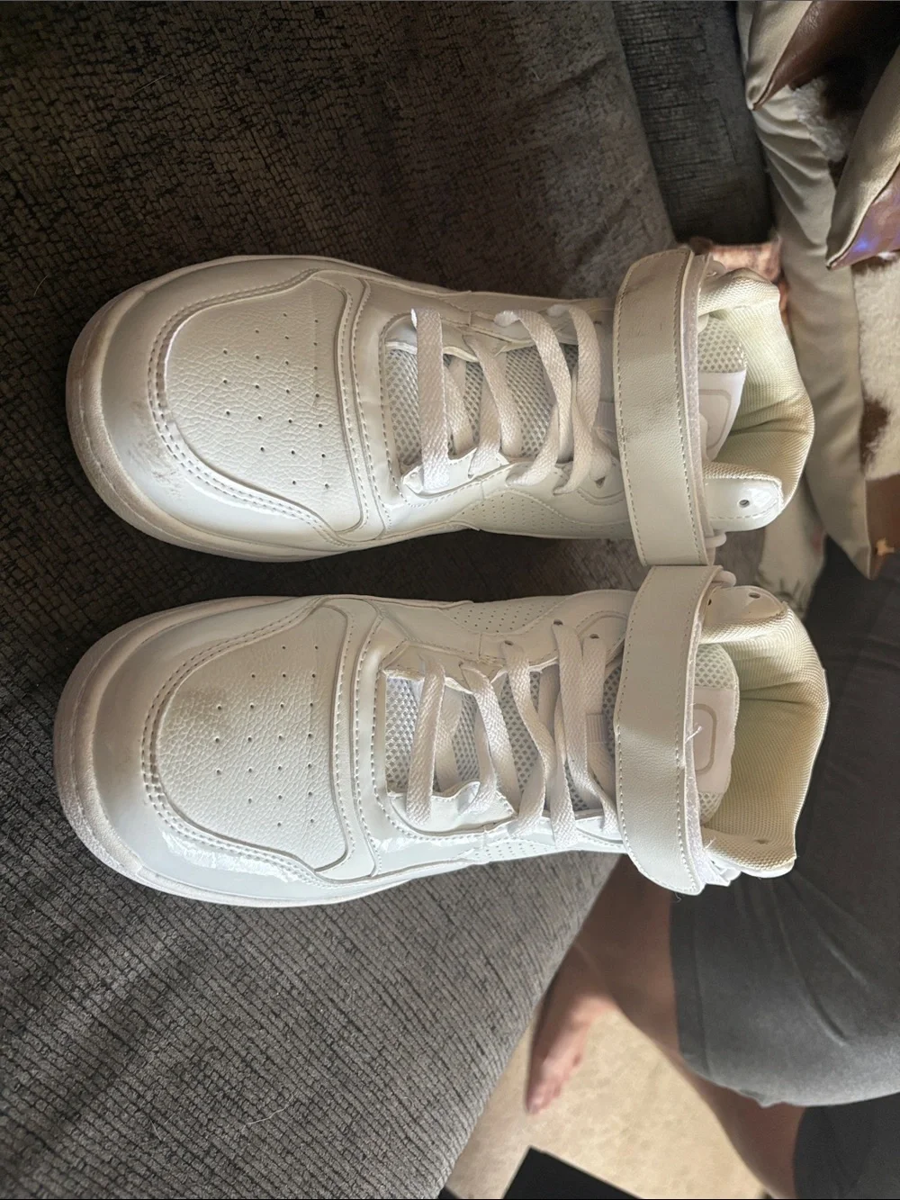 Women’s White High-Top Sneakers with Hook-and-Loop Strap